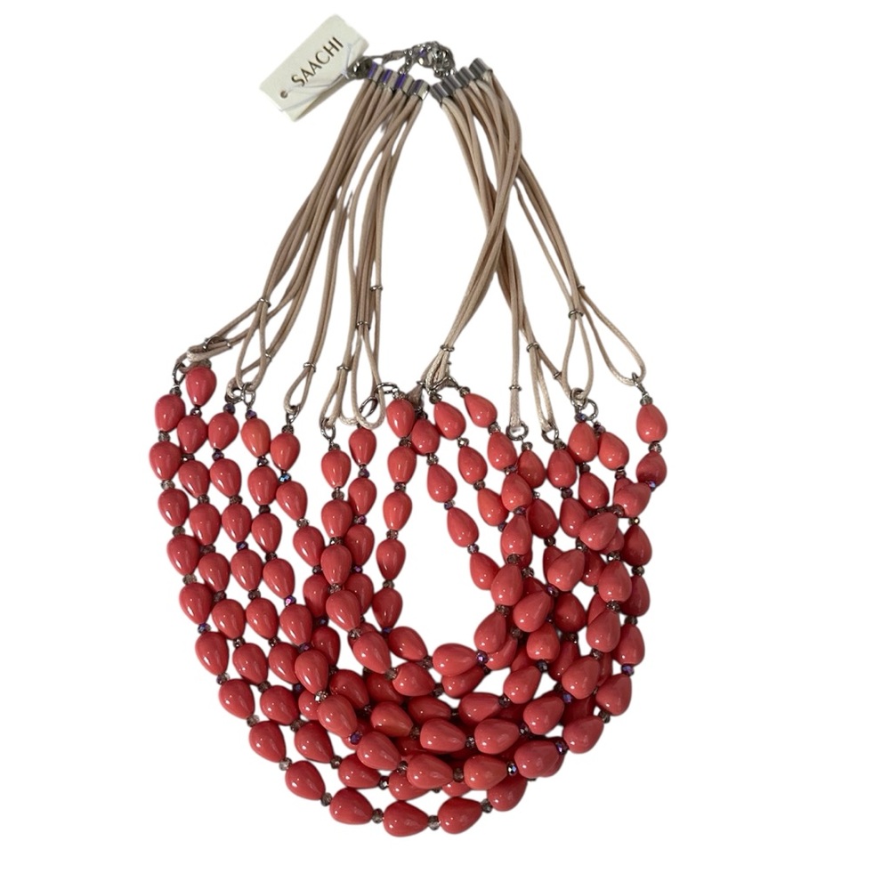 Saachi Multi Strand Coral Beaded Necklace Handmade NWT
